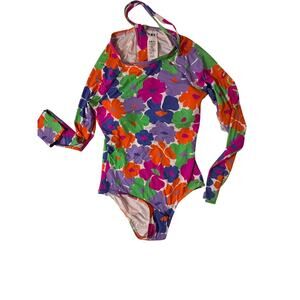 ROXY Floral Long Sleeve Swimsuit Set (2-Piece) Size M  NWT Rashguard Boardshorts